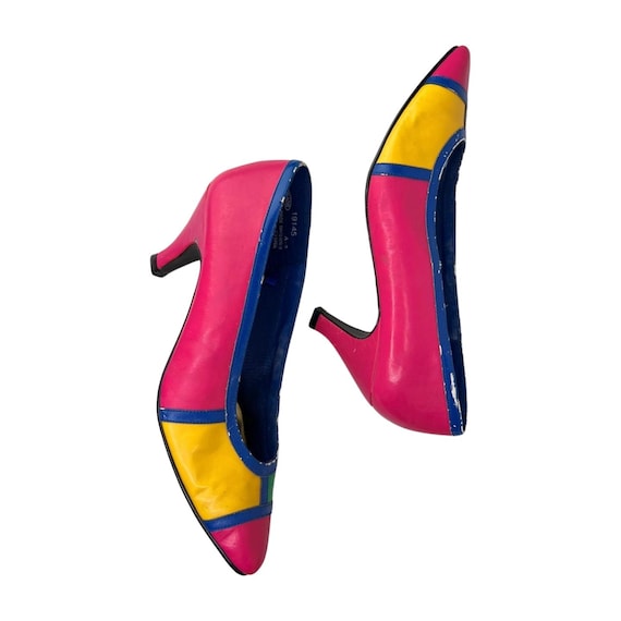 80s Pink Mod Colorblock Heels Wms Size 5 - image 4
