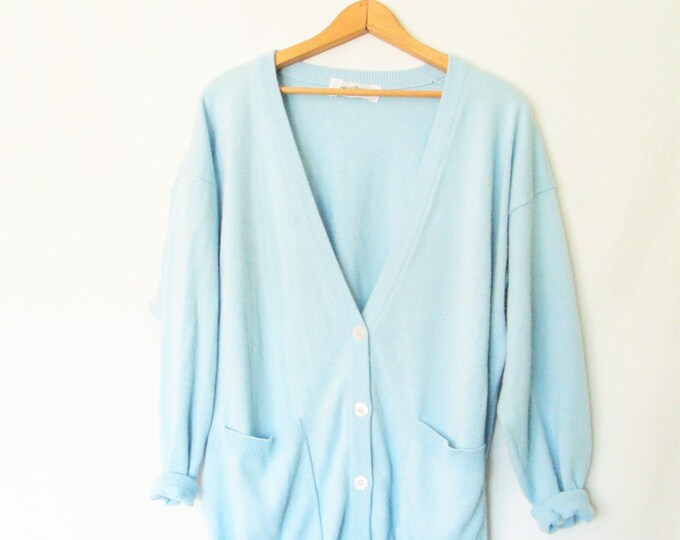 Vintage Super Soft Baby Blue Cardigan Sweater Sz L - Etsy