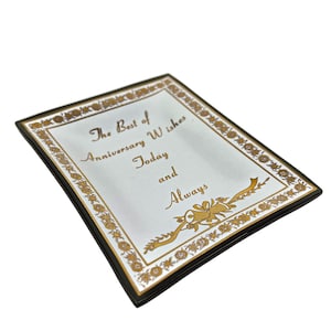 Cartões Hallmark dos anos 80 Melhores desejos de aniversário - Hoje e sempre Cartão de felicitações de cerâmica Amor Sinos de casamento Prato pequeno chanfrado 5” x 4”
