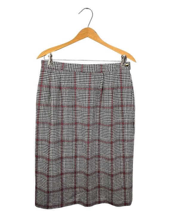90’s Wool Herringbone Plaid Pencil Skirt with Poc… - image 1
