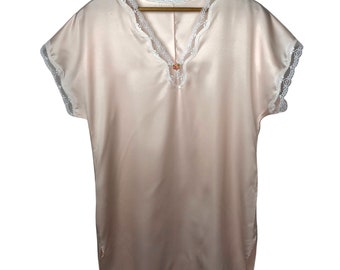 60’s Blush Pink Lace Vneck Rosebud Nightgown Size Medium