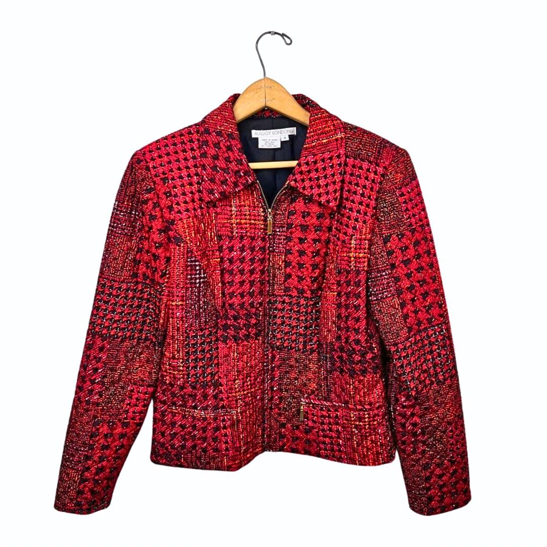 90’s 100% Silk Red Houndstooth Crop Blazer Jacket Size Small - Etsy