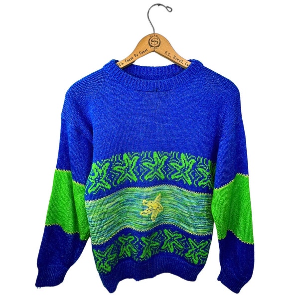 80’s STARFISH Space Dye Striped Ocean Novelty Sweater Size XS