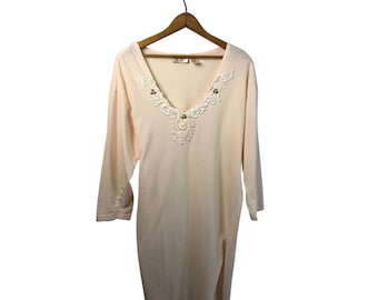 90’s Victoria’s Secret Gold Label Blush Pink Lace Rose Bud 100% Cotton Nightgown Size Small/Medium