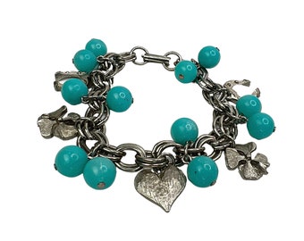 50’s Turquoise Silver Horseshoe Clover Lucky Charm Bracelet