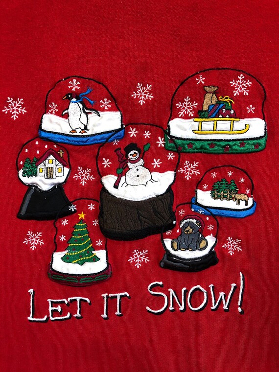 90’s Snow Globe Let it SNOW Embroidered Ugly Holi… - image 6