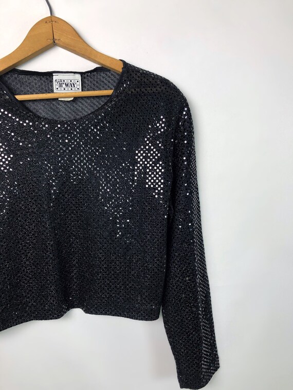 Wms 90’s Black Sequined Sparkly SEQUINS Crop Top … - image 4