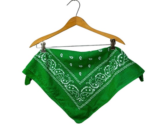 70’s Kelly Green 100% Cotton Handkerchief Bandana… - image 1
