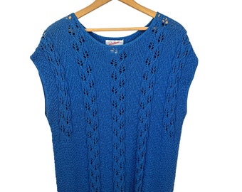 80’s Blue Pointelle 100% Cotton Sweater Vest Size Large