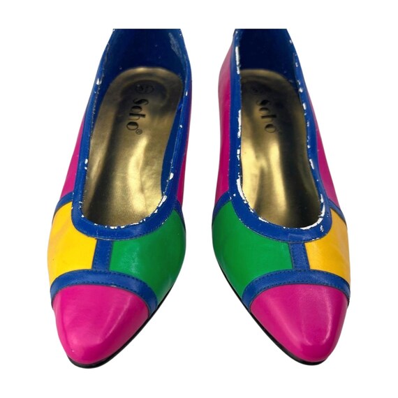 80s Pink Mod Colorblock Heels Wms Size 5 - image 6