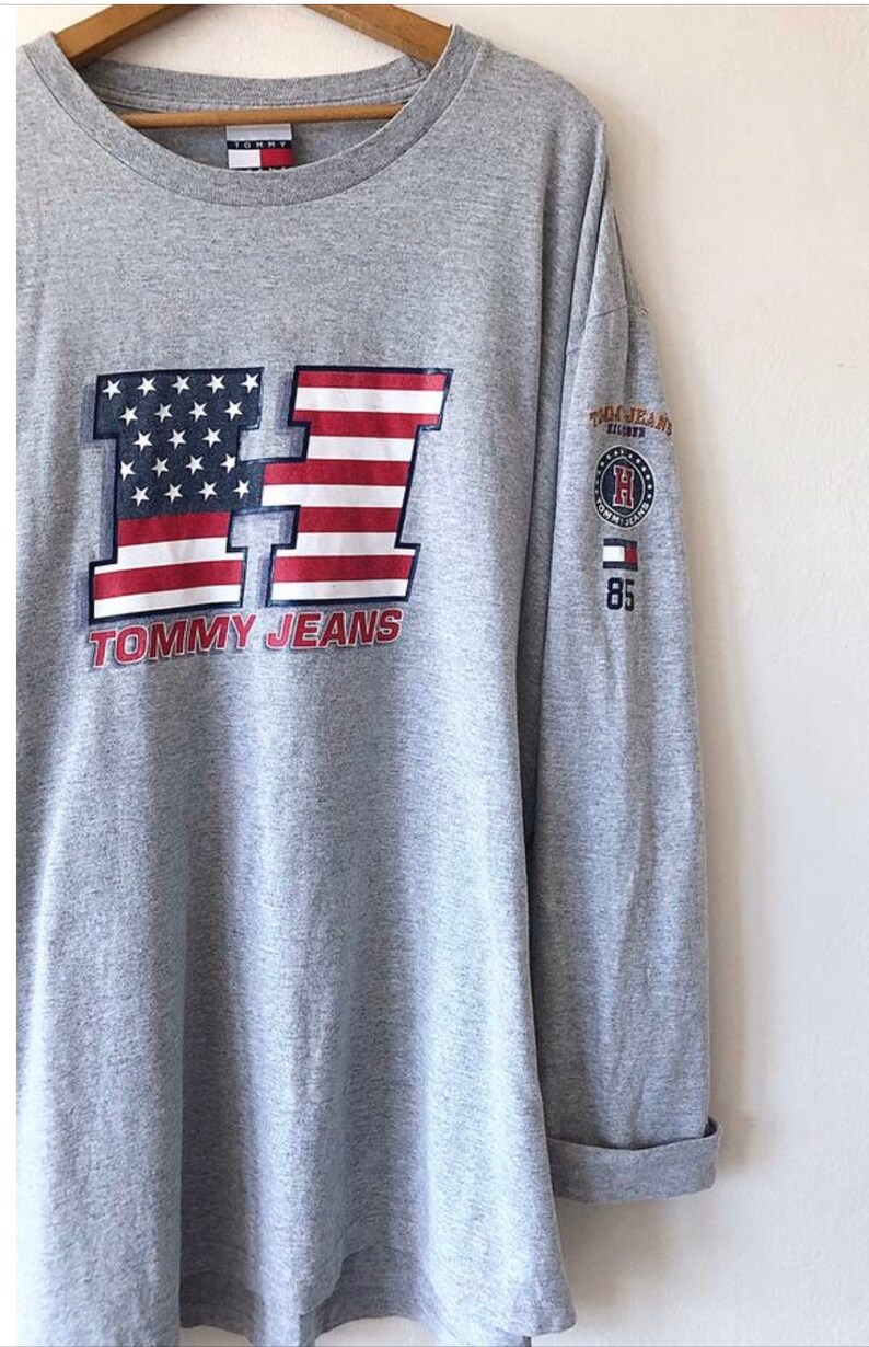Vintage 90/'s TOMMY JEANS Tommy Hilfiger Sportswear Logo Crew Long Sleeve Tee Size X-Large