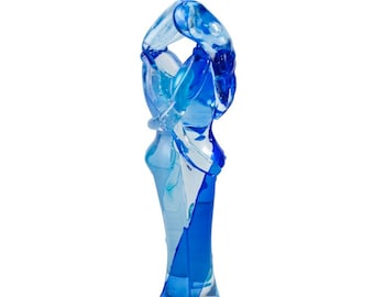 Murano Glass Lovers Sculpture: Blue Crystal Embrace, Made in Italy