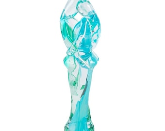 Murano Glass Lovers Sculpture: Aqua Crystal Embrace, Italian Art Glass