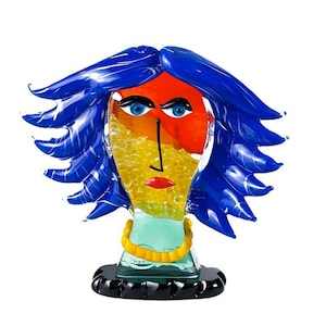 Murano Glass Picasso Face Sculpture: Modern Art Statue