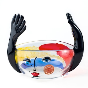Murano Glass Bowl: Modern Abstract Face, Made in Italy