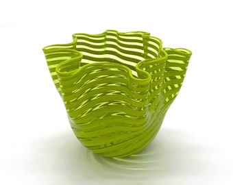 Green Murano Glass Vase: Striped Blown Glass, Trademark of Origin