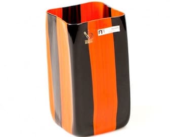 Gestreifte Murano Glas Vase: Murano Glas Schwarz und Orange Dekor