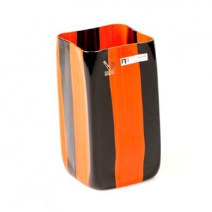 Striped Murano Glass Vase: Black and Orange Venetian Decor