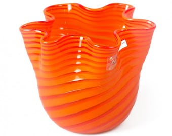 Murano Glass Vase, Handmade Vase, Bright Vase, Blown Glass Vase, Orange Glass Vase, Spring Decor Vase, Gift Idea, Trademark of Origin