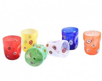 Murano Glass Tumblers Set: Colorful Murrine Drinking Glasses