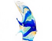 Murano glass fish statue, glass marine sculpture, blue fish glass sculpture, fish statue, TRADEMARK OF ORIGIN