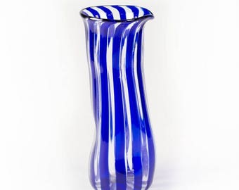 Pichet en verre de Murano, pichet en roseaux bleus, carafe de Murano, pichet rayé, carafe design, carafe à vin et à eau, MARQUE D'ORIGINE