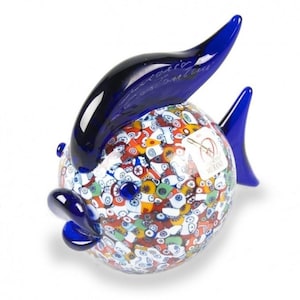 Murano Glass Fish Sculpture: Blown Glass Murrine Art