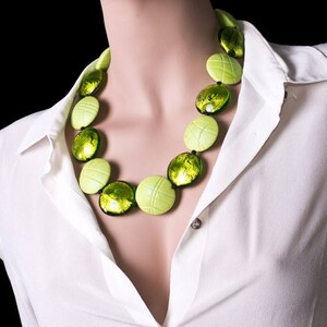 Murano Glass Beaded Necklace: Green Silver Leaf Italian Design
