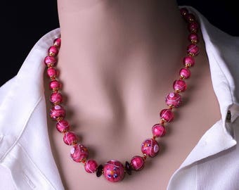 Pink Murano Glass Bead Necklace: Venetian Jewelry, Made in Italy