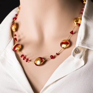 Gold Leaf Murano Glass Jewelry Set: Necklace, Bracelet & Earrings