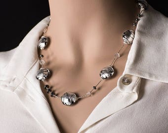 SET, silver earrings, bracelet,  necklace, silver leaf jewels, Murano glass jewellery, Trademark of Origin, modern jewels, gift idea for her