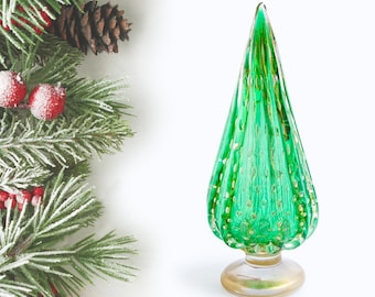 ムラーノガラスのクリスマスツリー彫刻｜ホワイト。クリスマスガラス