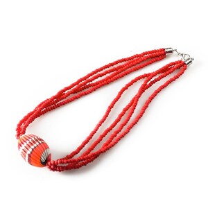 Murano glass necklace, little red beads, Italian handmade production,red long necklace, modern jewelry, gift idea, TRADEMARK OF ORIGIN