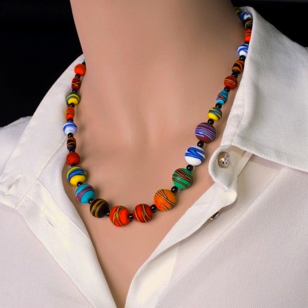 Murano glass necklace,multicolor beads necklace,Italian handmade production, modern jewelry, gift idea, italian jewelry, TRADEMARK OF ORIGIN