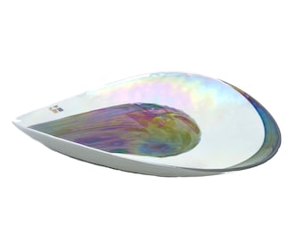Handmade Murano Glass Plate: Iridescent White Decorative Bowl, Made in Italy