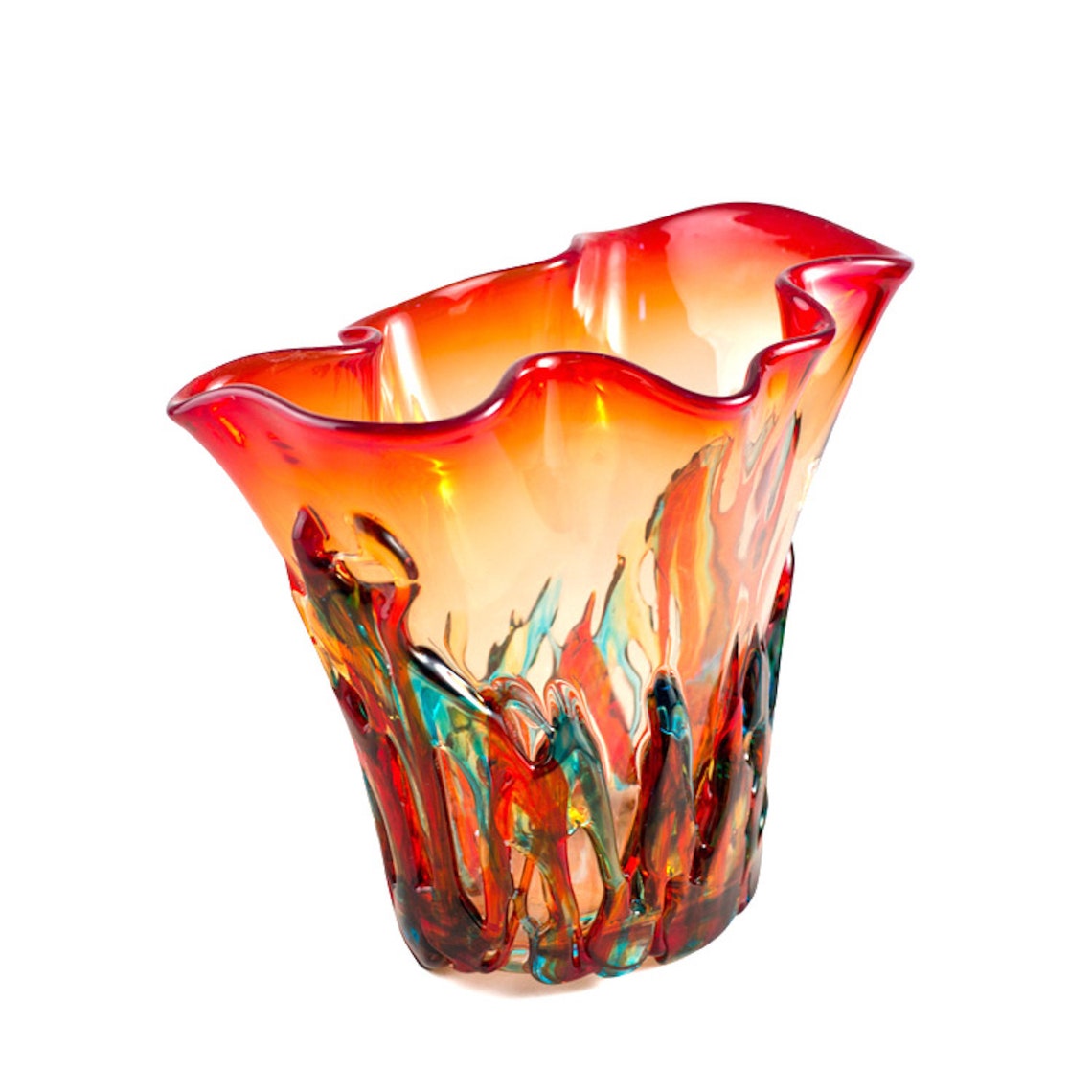 Original Murano Vase Orange Glass Vase Decorated Vase Short Etsy