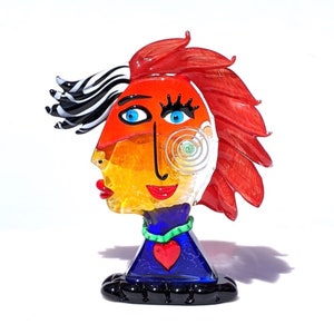 Murano Glass Face Sculpture: Colorful Contemporary Art (10.62&quot;)