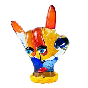 Murano Glass Sculpture, Sign of the Horns Abstract Statue, Original Venetian Artwork, Picasso Sculpture, Gift Idea, TRADEMARK OF ORIGIN