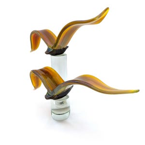 Murano Chalcedony Glass Bird Sculpture: Amber Tones Home Decor