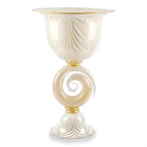Murano Glass Cup Sculpture: Gold Leaf & White Filigree, 23.6&quot;