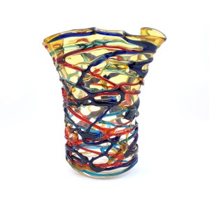 Handmade Murano Glass Amber Vase: Tall Italian Art Glass