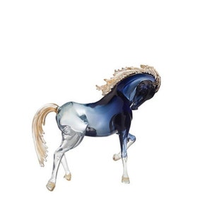 Murano glass sculpture, prancing horse, black and blue glass, luxury sculpture, handmade creation, home decor, gift idea,TRADEMARK OF ORIGIN