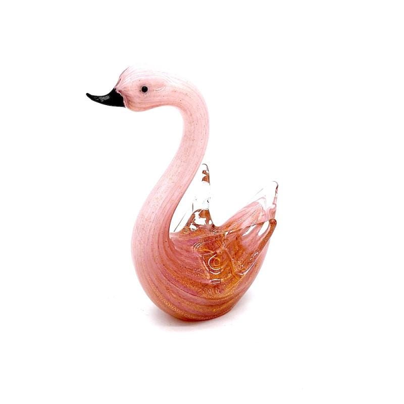 手作りのピンクのムラーノガラスの白鳥のペア：ベネチアンアートガラス