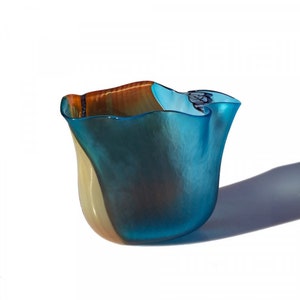 Light Blue Amber Murano Glass Handkerchief Vase - Made in Italy