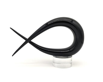 Scultura Moderna in Vetro di Murano, Scultura Astratta Nera, Idea di Design Elegante, Scultura Fatta a Mano - Marchio di Origine Incluso