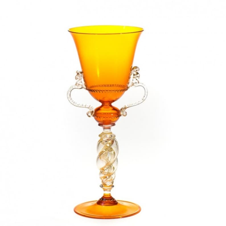 orange yellow decorative goblet Murano glass goblet TRADEMARK OF ORIGIN collectable chalice italian glass goblet handmade glass goblet