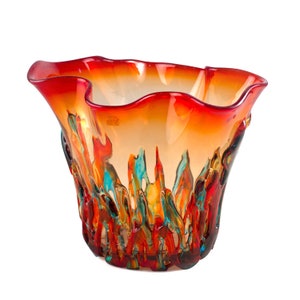 Original Murano Glass Vase, Orange Blown Glass Vase Italian Design, Decorative Vase Handmade in Venice - Trademark of Origin Included