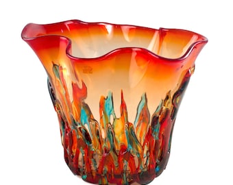 Original Murano Glass Vase, Orange Blown Glass Vase Italian Design, Decorative Vase Handmade in Venice - Trademark of Origin Included