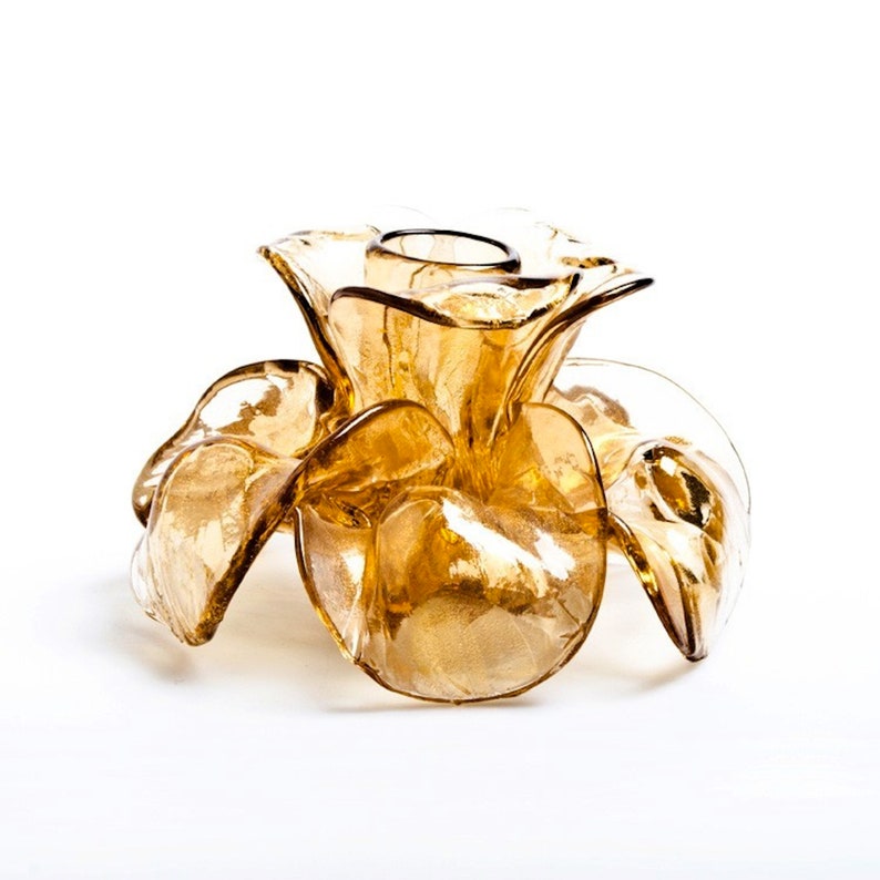 Murano Glass Candle Holder Flower Candle Holder Amber Glass - Etsy