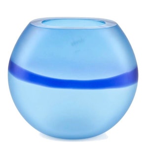 Murano Glass Decorative Vase, Blue Glass, Round Glass Vase, Handmade Italian Vase, Design Vase, Gift Idea - Trademark of Origin Included